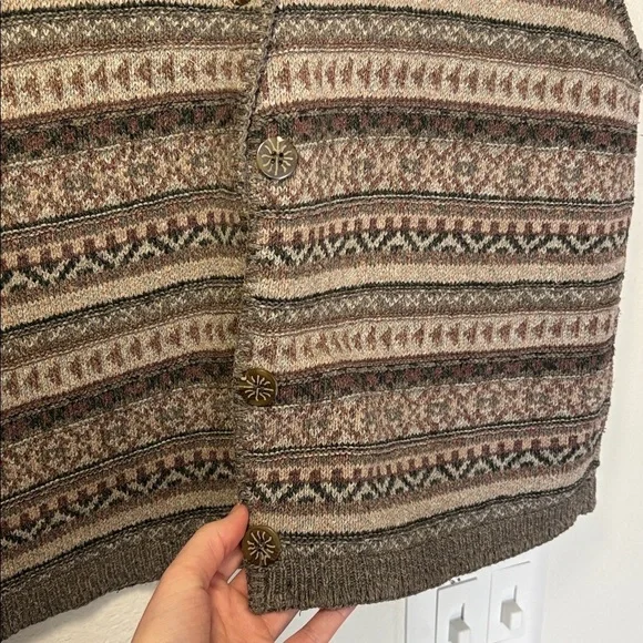 Eddie Bauer Brown Tan Multicolor Knit Sweater Vest Cotton Medium - Picture 5 of 6